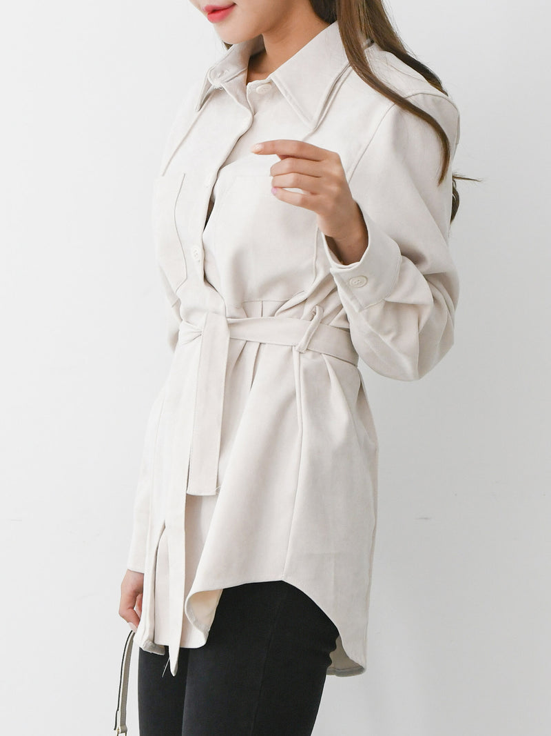 LONG SLEEVE SUEDE BELTED SHIRT