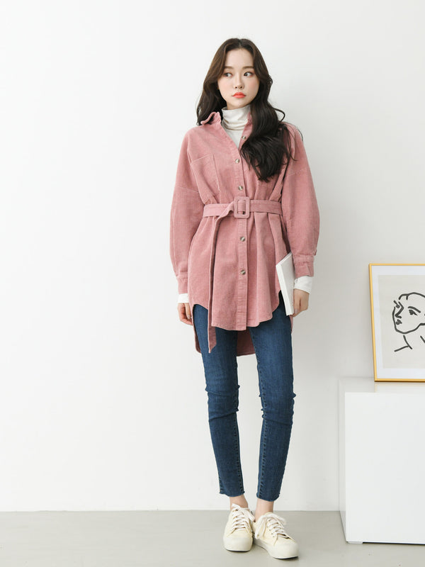 LONG SLEEVE CORDUROY BELTED SHIRT