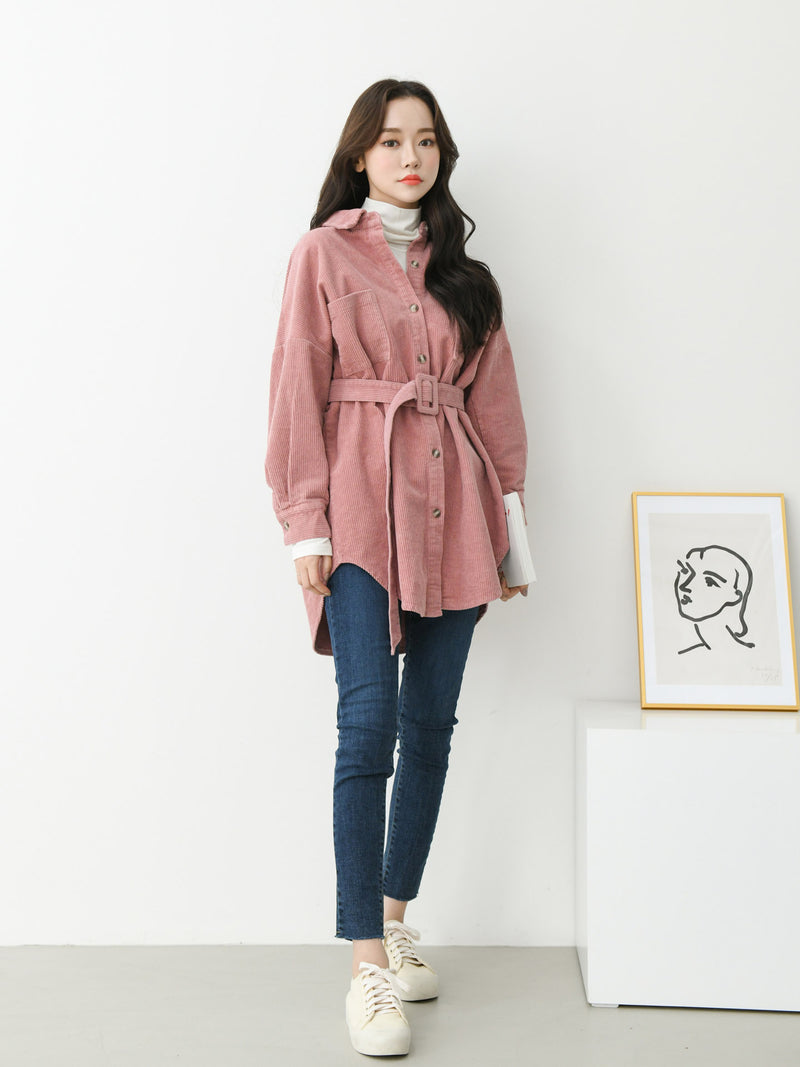 LONG SLEEVE CORDUROY BELTED SHIRT