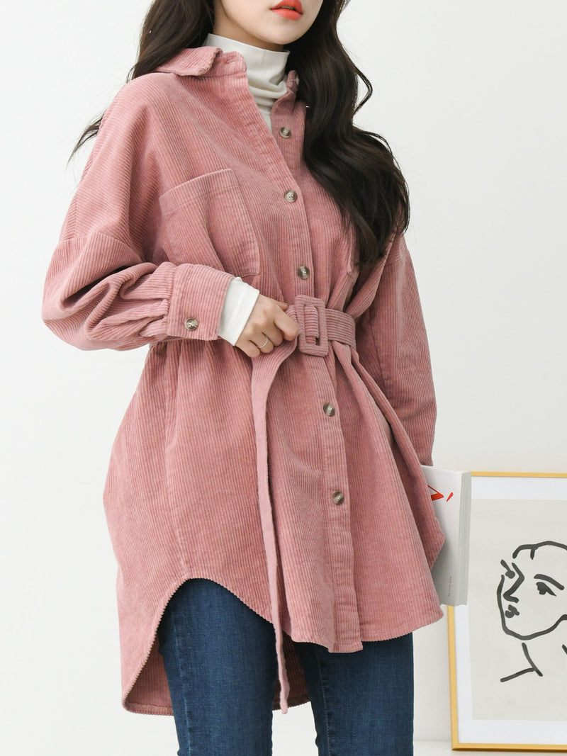 LONG SLEEVE CORDUROY BELTED SHIRT