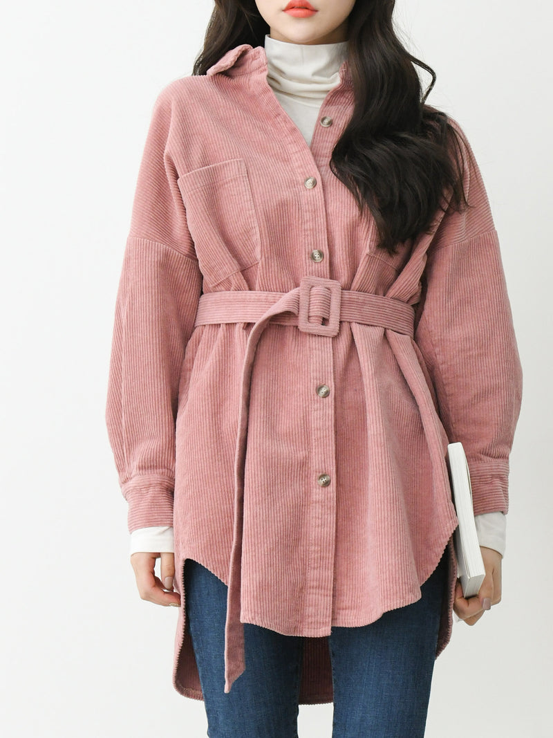 LONG SLEEVE CORDUROY BELTED SHIRT