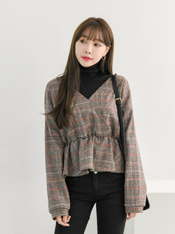 CHECK WRAP WOOLEN BLOUSE