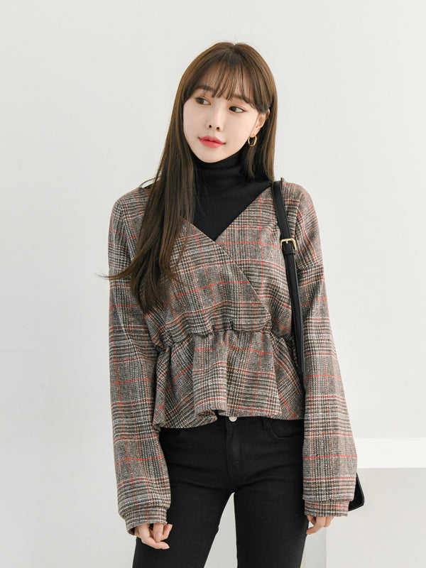CHECK WRAP WOOLEN BLOUSE