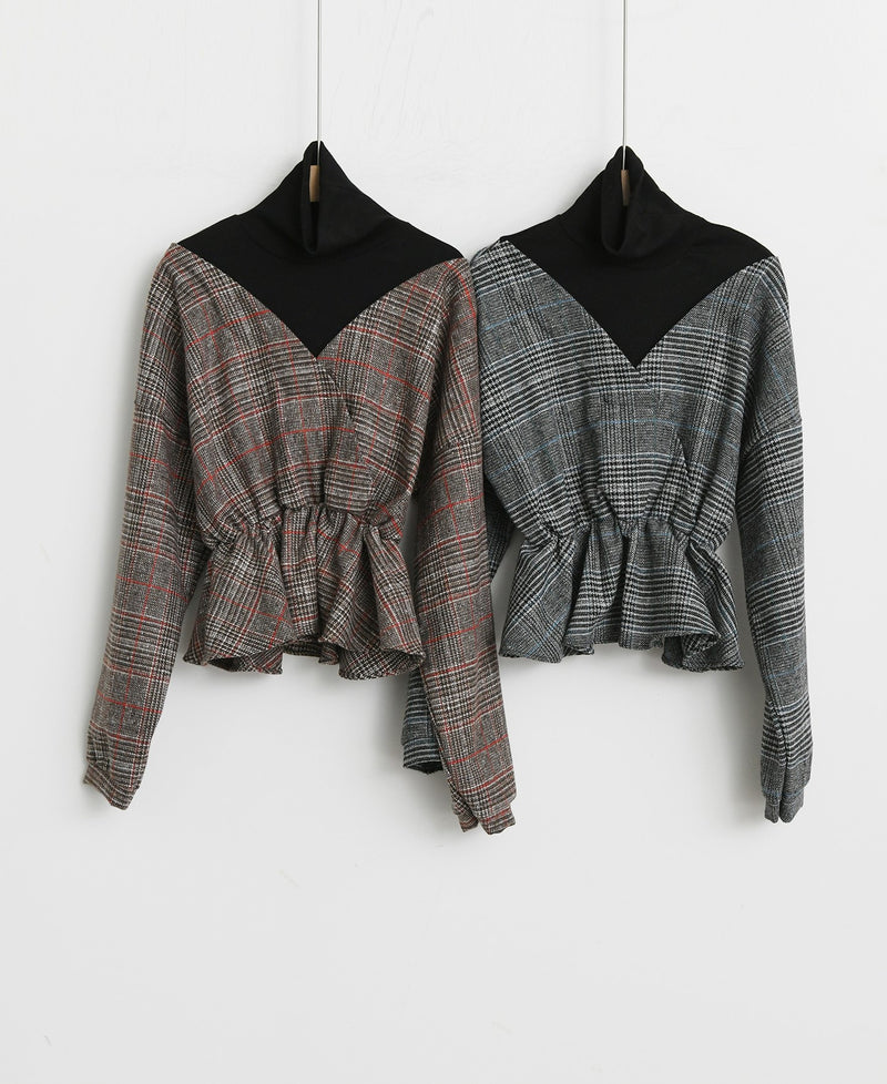 CHECK WRAP WOOLEN BLOUSE