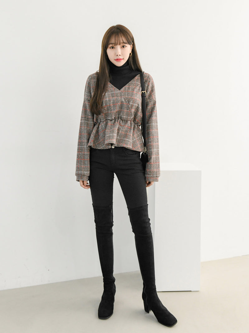 CHECK WRAP WOOLEN BLOUSE