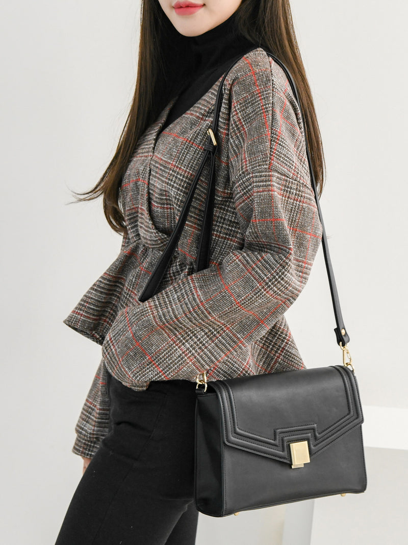 CHECK WRAP WOOLEN BLOUSE