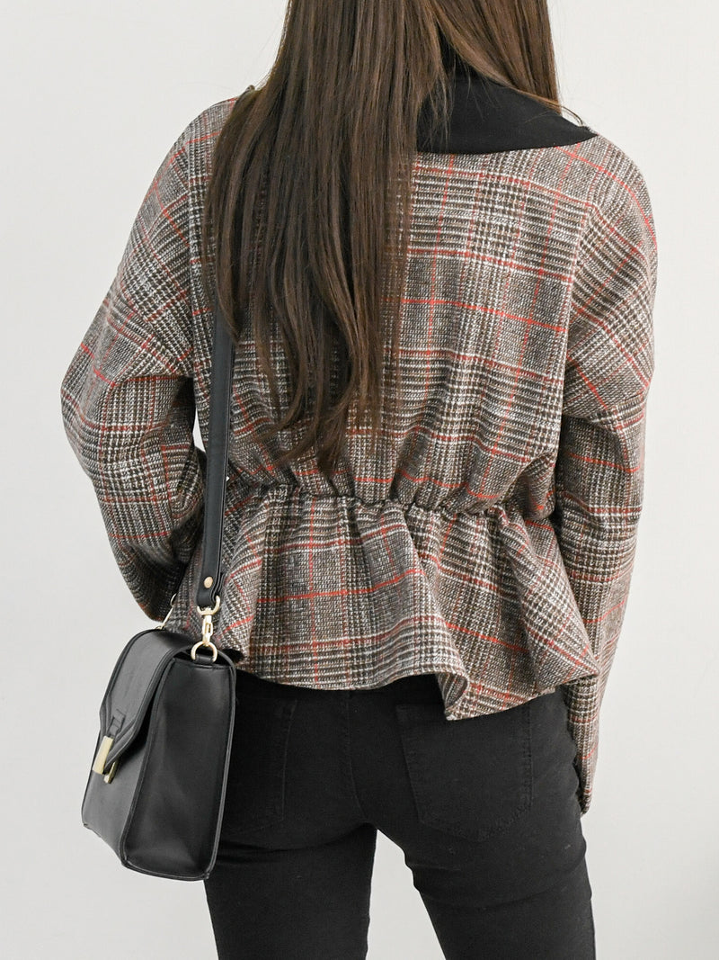 CHECK WRAP WOOLEN BLOUSE