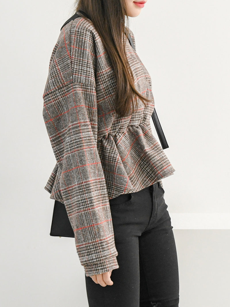 CHECK WRAP WOOLEN BLOUSE