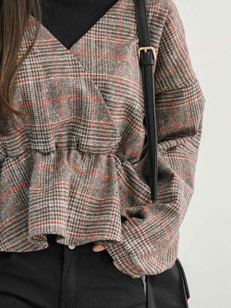 CHECK WRAP WOOLEN BLOUSE