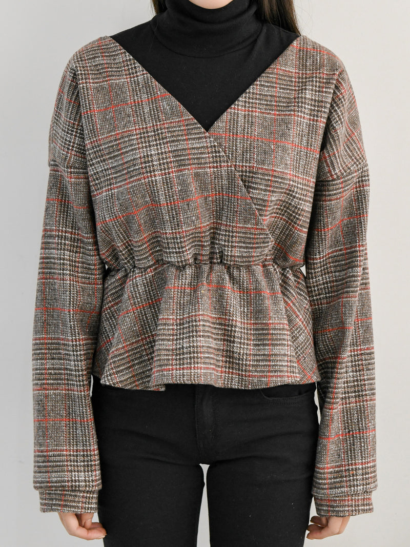 CHECK WRAP WOOLEN BLOUSE