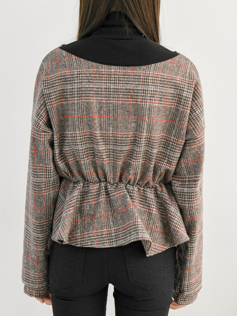 CHECK WRAP WOOLEN BLOUSE