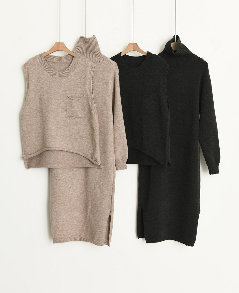 TURTLENECK DRESS & VEST SET