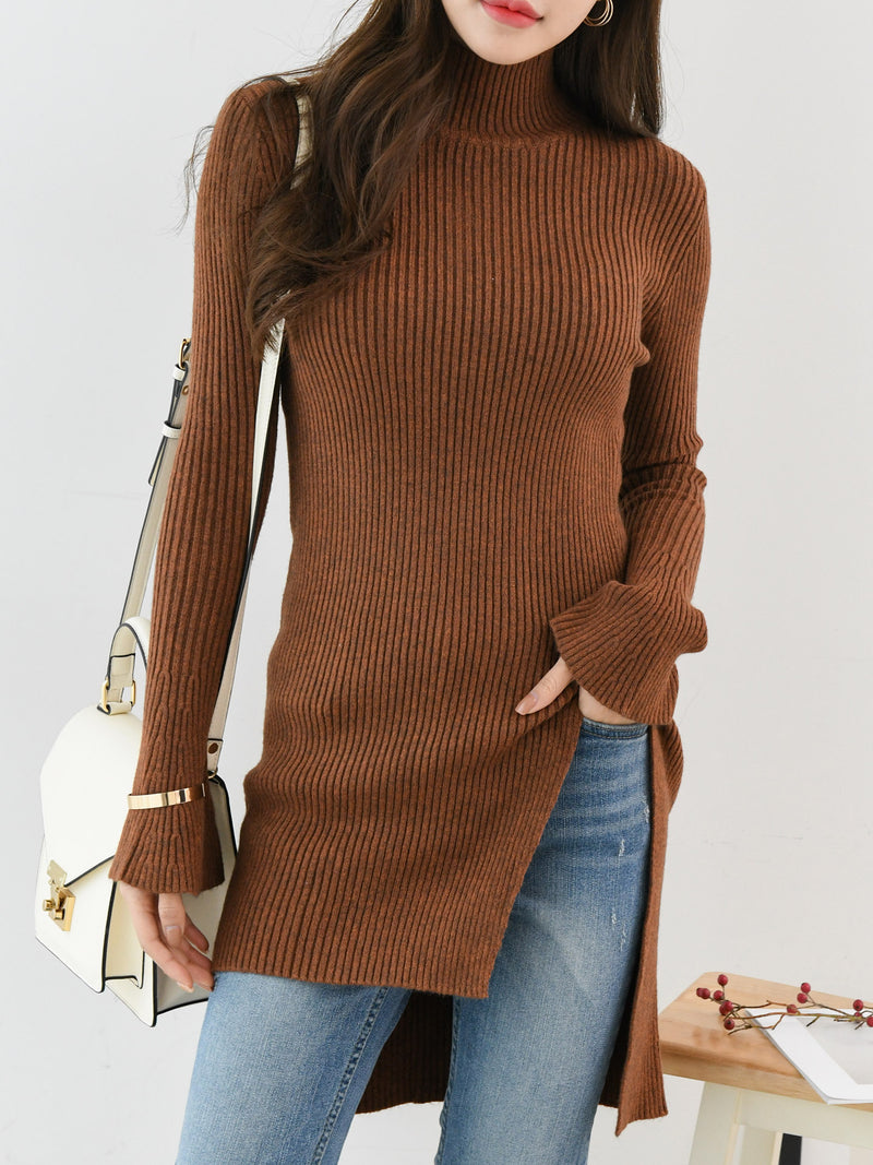 SLIM FIT LONG RIBBED KNIT TURTLE NECK