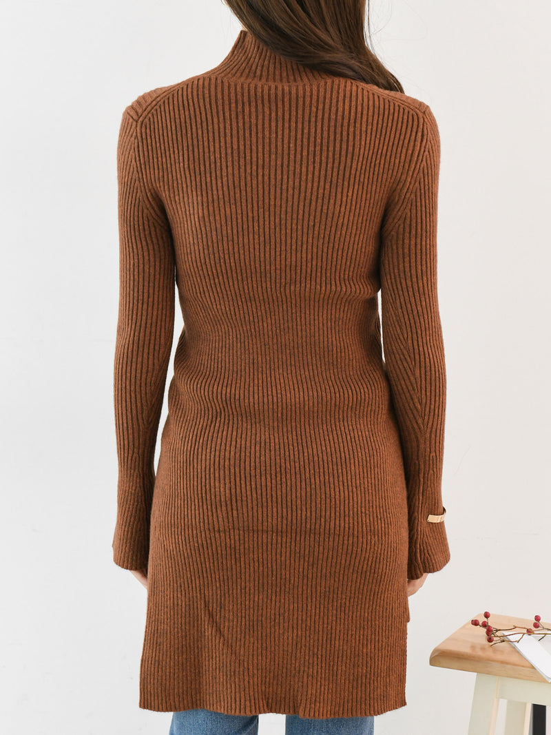 SLIM FIT LONG RIBBED KNIT TURTLE NECK