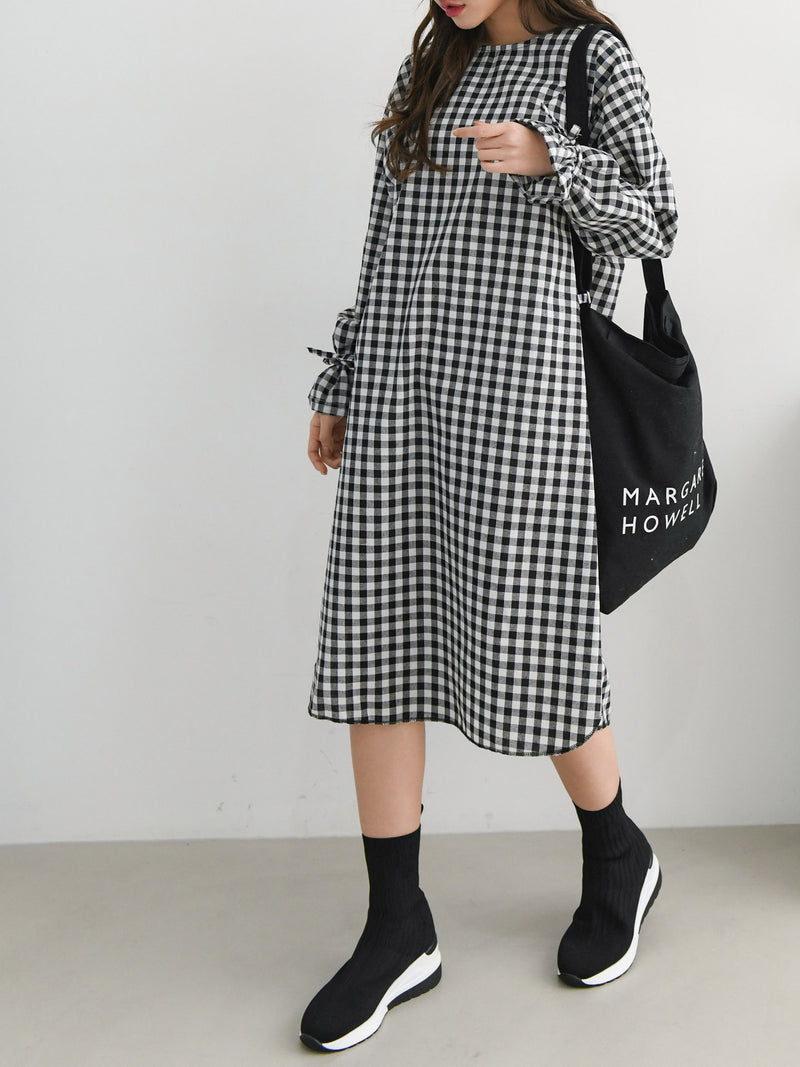 GINGHAM SIDE SLIT MIDI DRESS