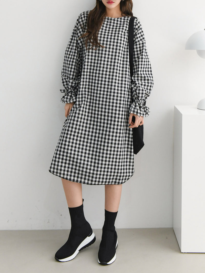 GINGHAM SIDE SLIT MIDI DRESS