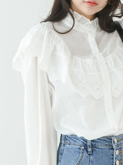 RUFFLE EMBROIDERED COTTON BLOUSE