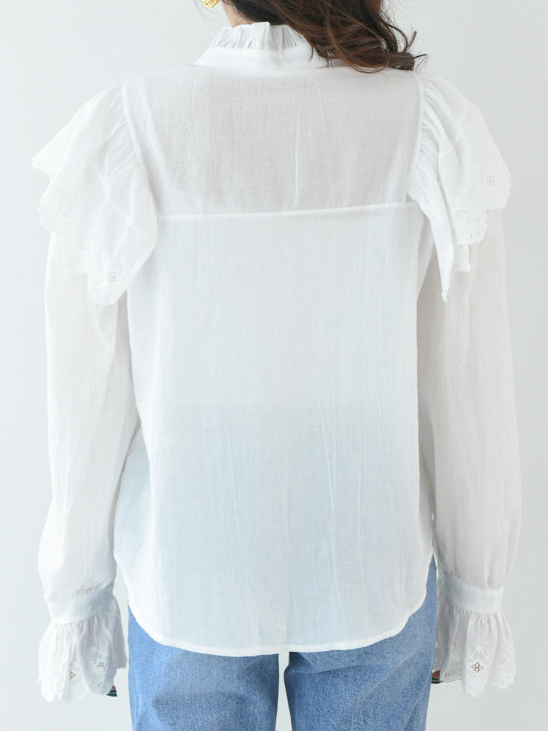 RUFFLE EMBROIDERED COTTON BLOUSE