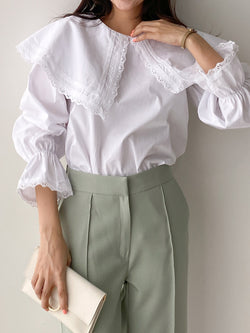 WIDE COLLAR COTTON BLOUSE