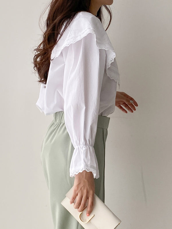 WIDE COLLAR COTTON BLOUSE