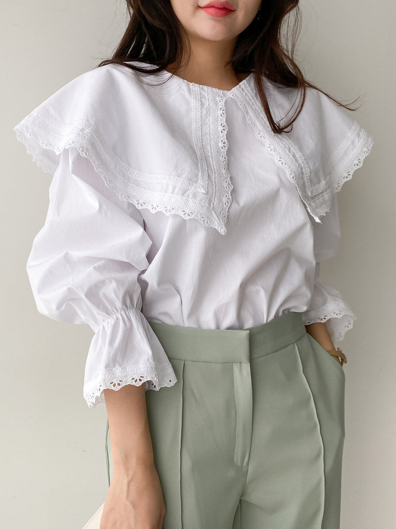 WIDE COLLAR COTTON BLOUSE