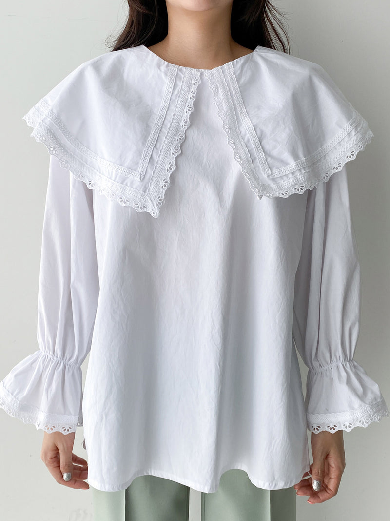 WIDE COLLAR COTTON BLOUSE