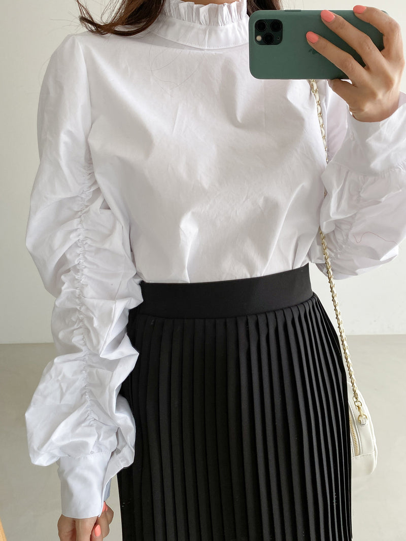 RUCHED SLEEVE COTTON BLOUSE