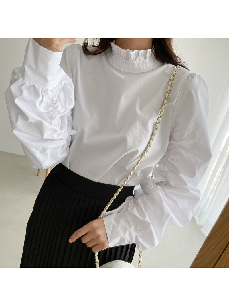 RUCHED SLEEVE COTTON BLOUSE