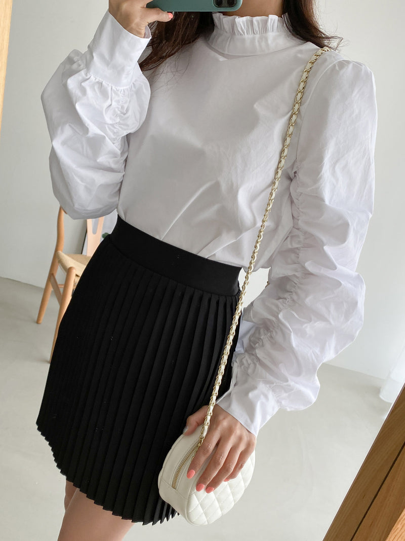 RUCHED SLEEVE COTTON BLOUSE