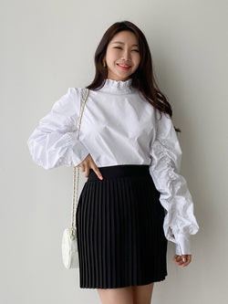 RUCHED SLEEVE COTTON BLOUSE