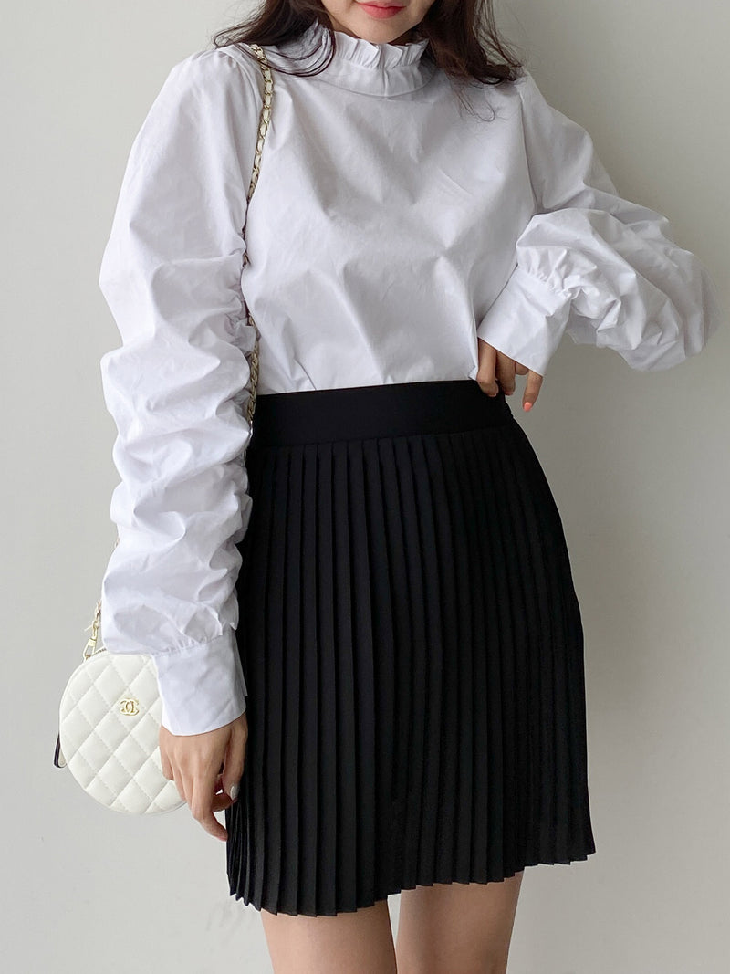 RUCHED SLEEVE COTTON BLOUSE