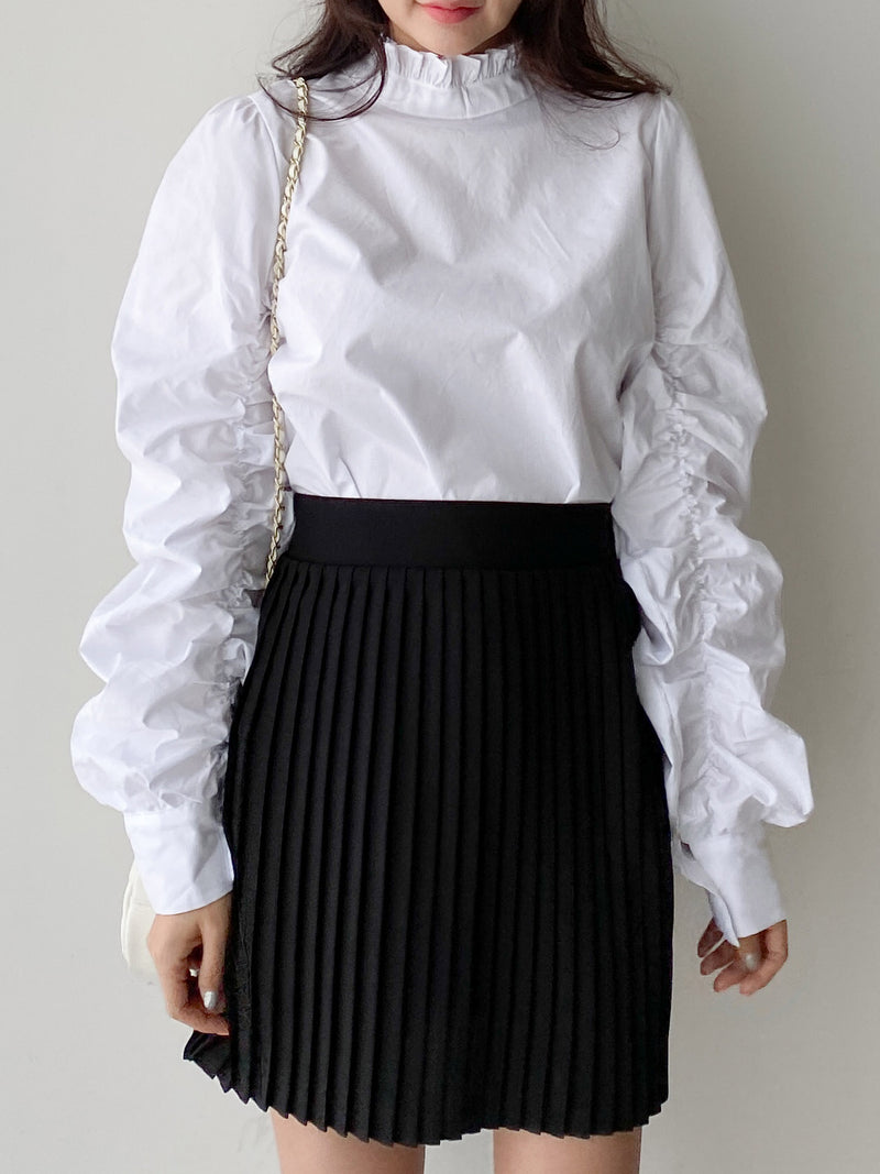 RUCHED SLEEVE COTTON BLOUSE