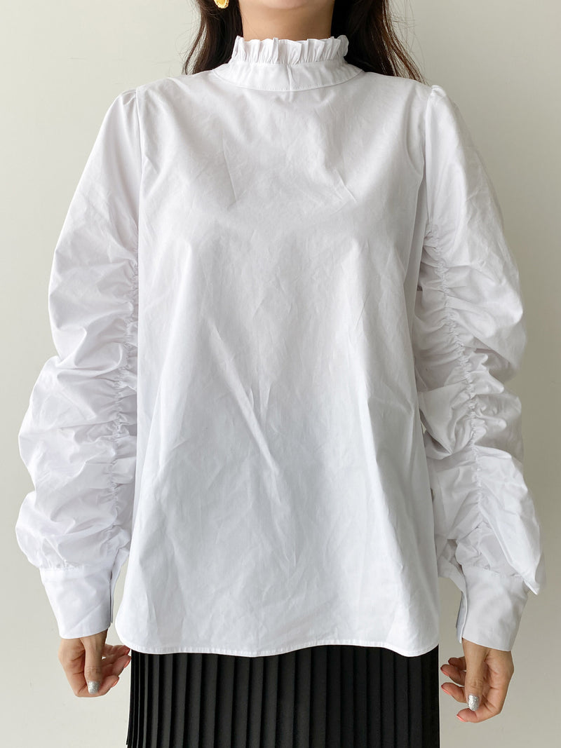 RUCHED SLEEVE COTTON BLOUSE