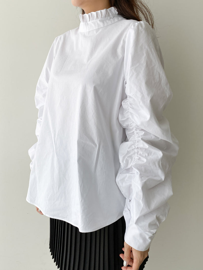 RUCHED SLEEVE COTTON BLOUSE