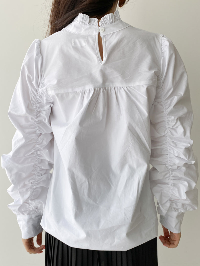 RUCHED SLEEVE COTTON BLOUSE