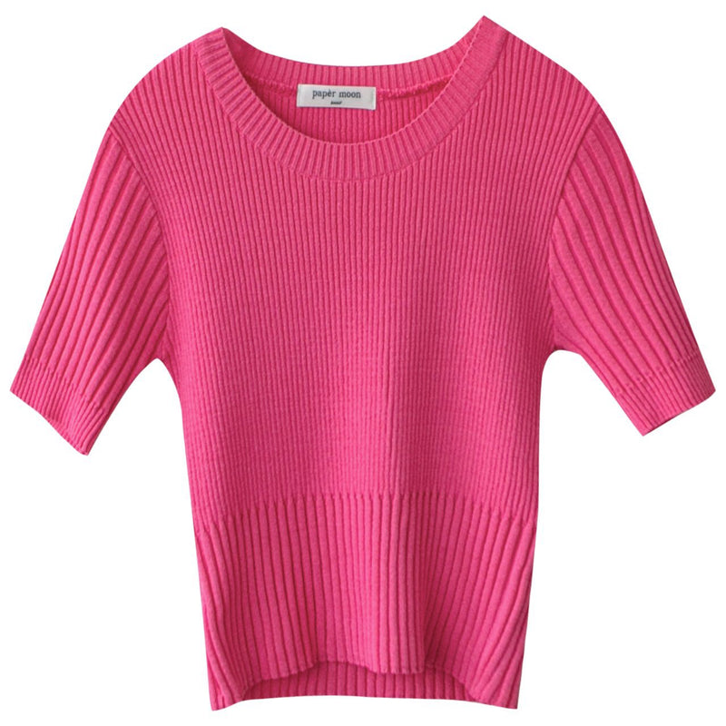 HALF SLEEVE CROPPED RIBBED KNIT