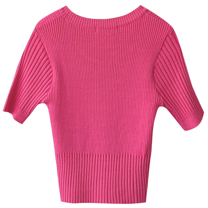 HALF SLEEVE CROPPED RIBBED KNIT