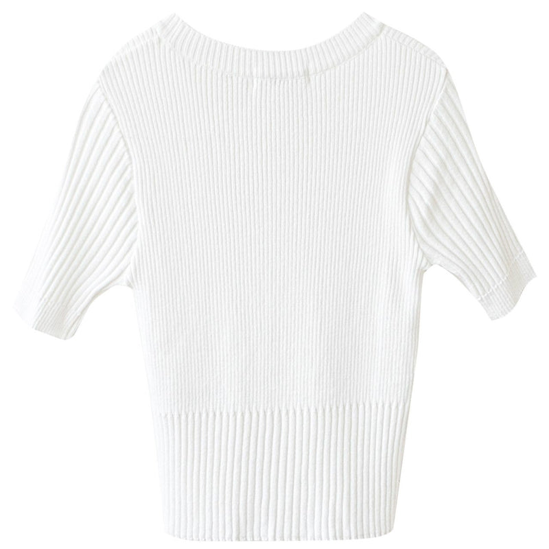 HALF SLEEVE CROPPED RIBBED KNIT