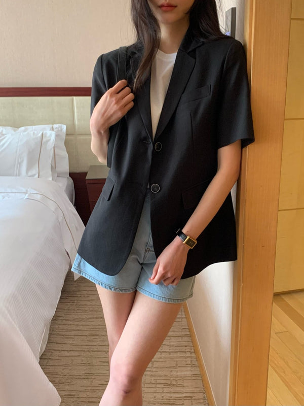 2 BUTTON LINEN HALF SLEEVE JACKET