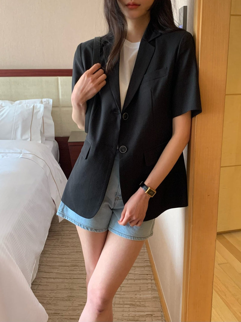 2 BUTTON LINEN HALF SLEEVE JACKET
