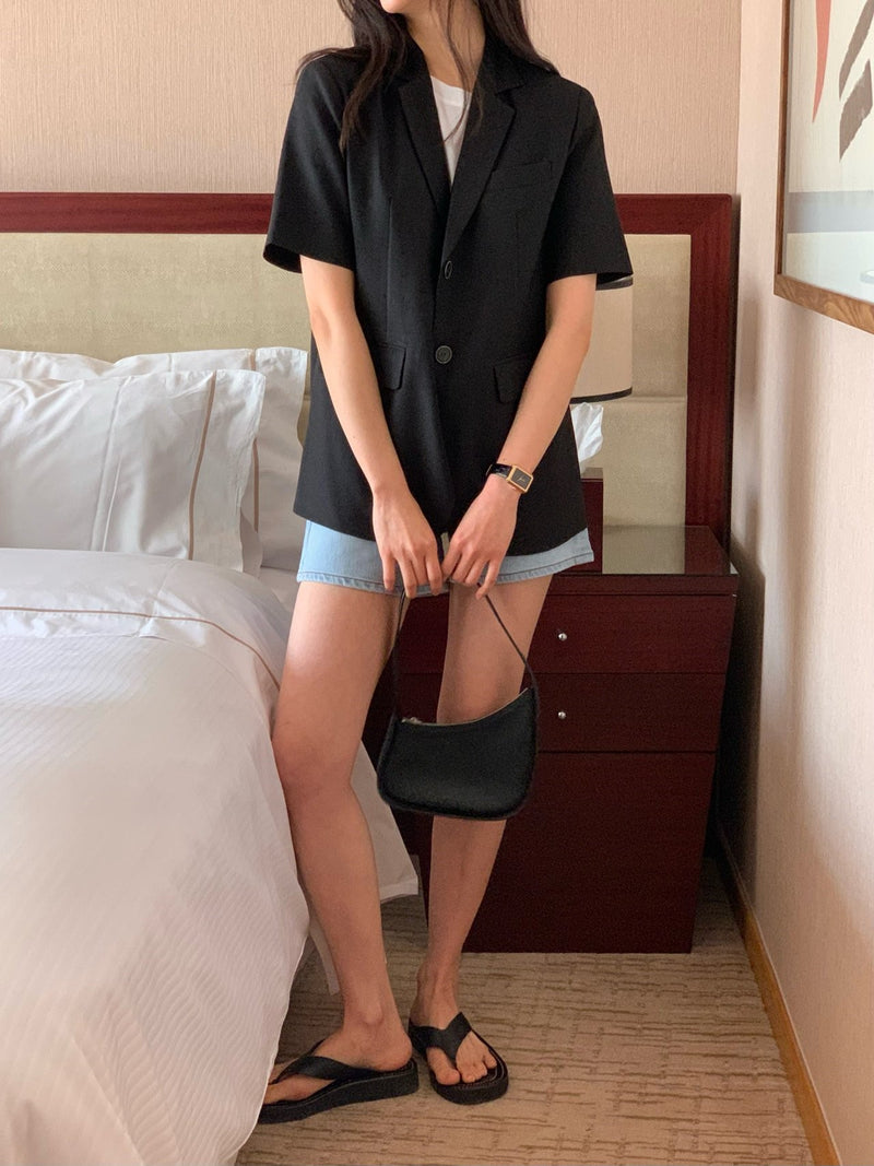 2 BUTTON LINEN HALF SLEEVE JACKET