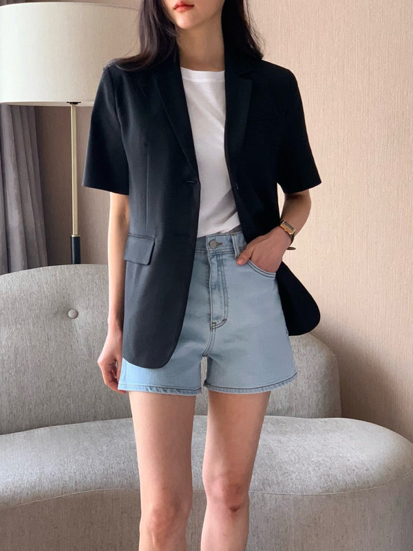 2 BUTTON LINEN HALF SLEEVE JACKET