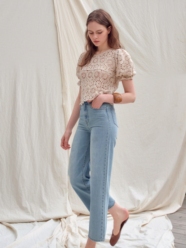 BALLOON SLEEVE LACE TOP