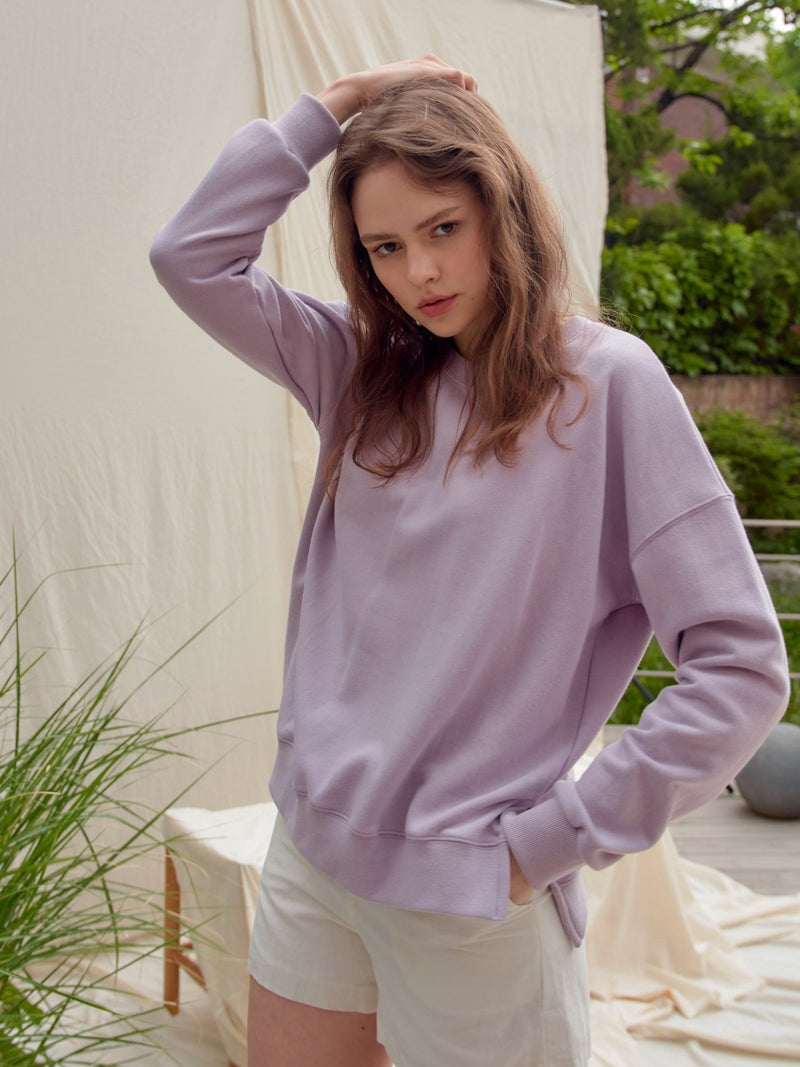 BASIC COTTON SWEATSHIRT WITH SIDE SLIT