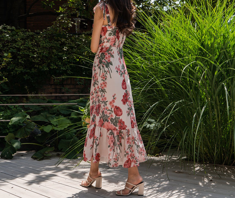 MIDI FLORAL DRESS WITH RUFFLE HEM