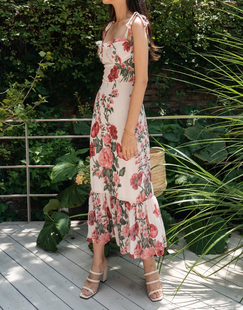 MIDI FLORAL DRESS WITH RUFFLE HEM