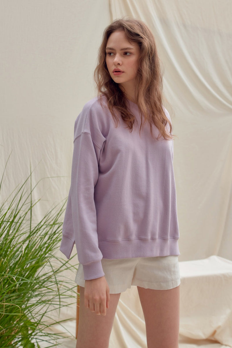 BASIC COTTON SWEATSHIRT WITH SIDE SLIT