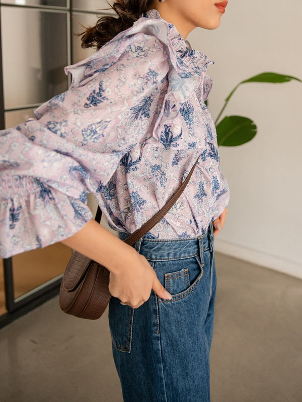 FLORAL BLOUSE FLARE CUFF