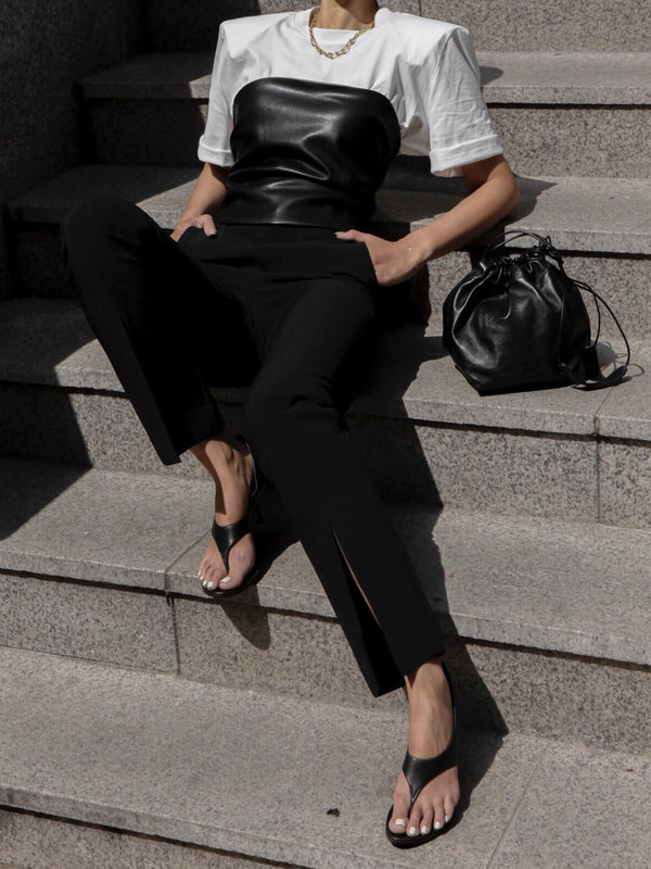 COTTON PADDED SHOULDER HALF SLEEVE TOP