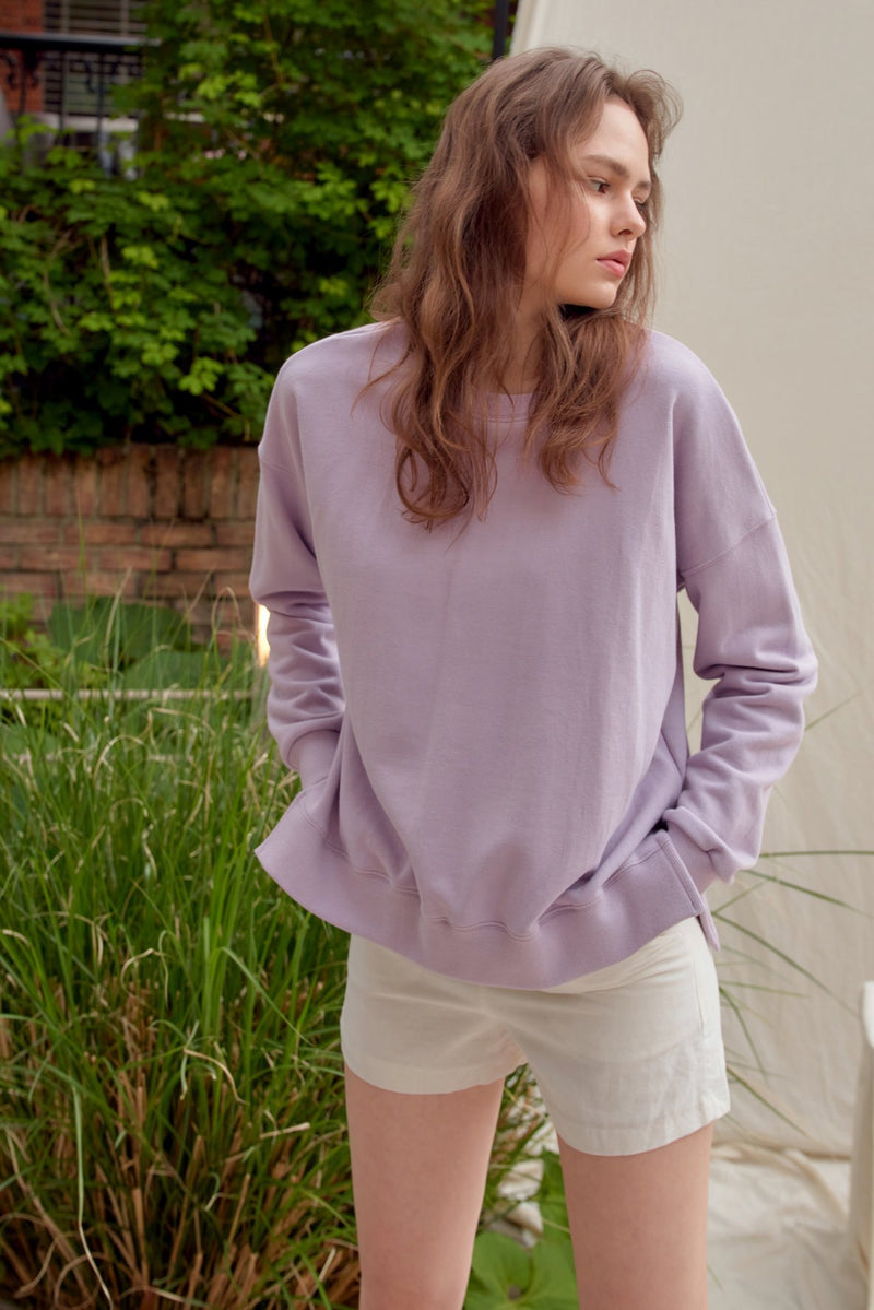 BASIC COTTON SWEATSHIRT WITH SIDE SLIT